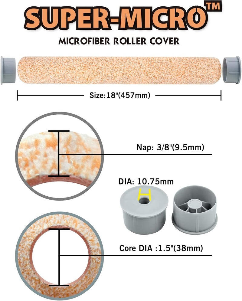 Rolling Dog 18 Inch Paint Roller Covers - 3/8" Nap 18" Microfiber Paint Roller Sleevers for Smooth and Semi-Smooth Surfaces, Ceiling, Wall, Floor, Decks Painting (Pack of 3) - Image 3